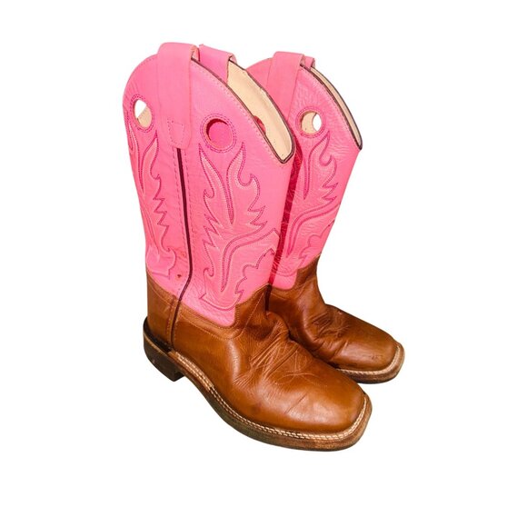 Old West Childrens Square Toe Pink Brown Lower Leather Cowboy Western Boots 3.5D - Picture 4 of 11